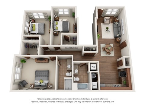 Floor plan for 3 beds, 2 baths, 1467 sqft